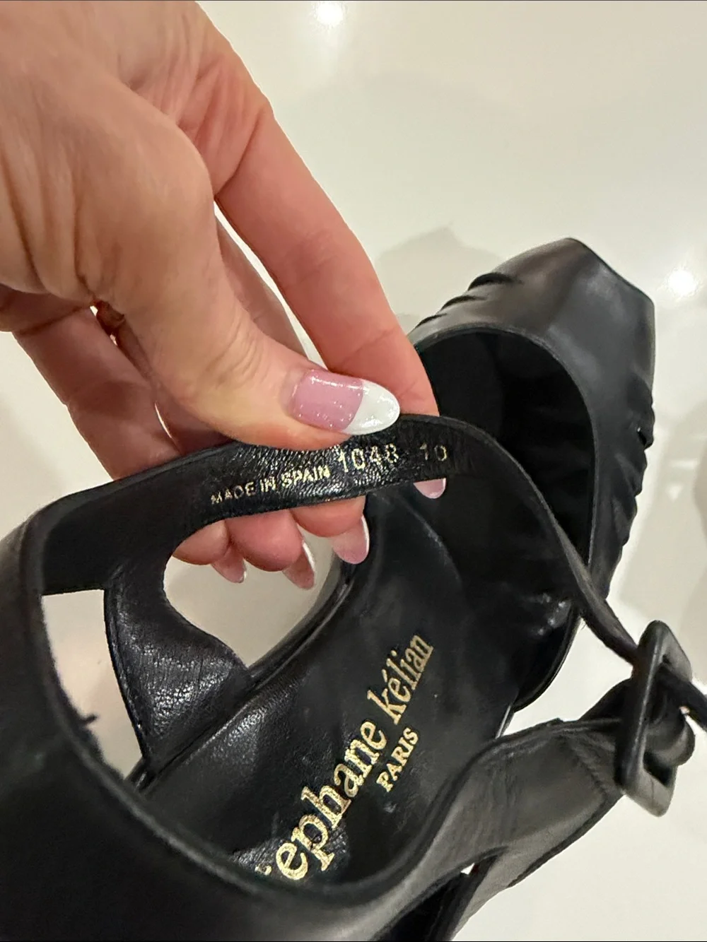 Stephane Kelian Black Leather Peep-Toe Wedge Sandals vintage brand new!
